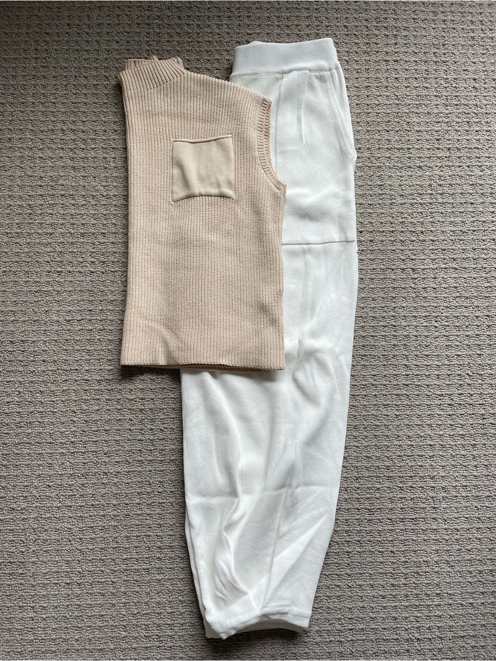 Cream Knit Cuff Top with White Pant